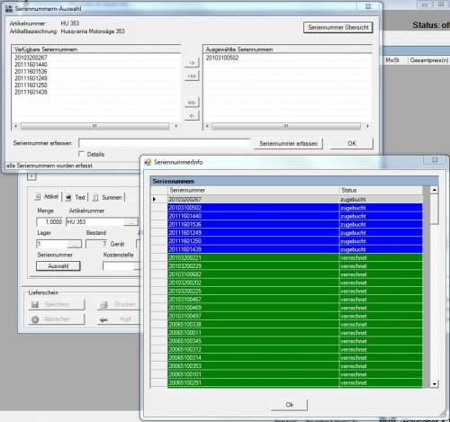 Seriennummernauswahl