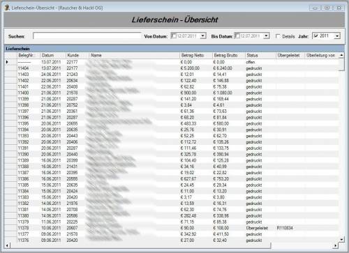 Lieferschein-Übersicht