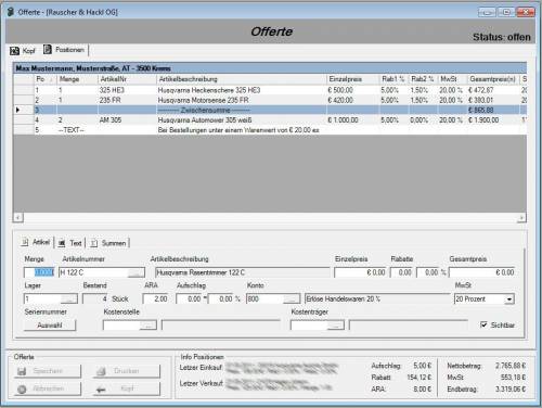 Offerte-Positionen