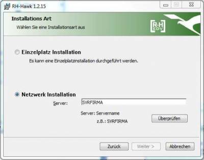 RH-Hawk Installationsart wählen