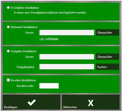 Installationstypenauswahlfenster