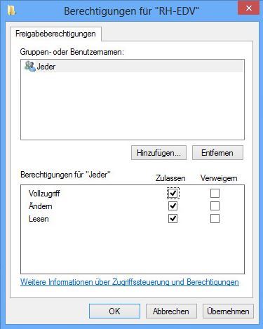 Freigabe Berechtigungen