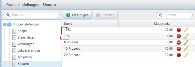 Steuersätze löschen