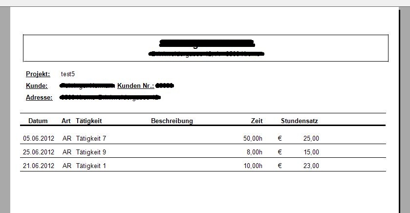  Report der Zeiterfassungseinträge für ein Projekt